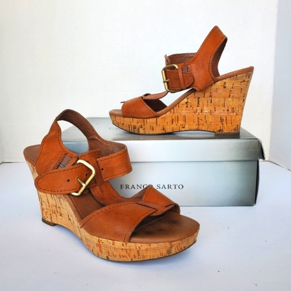 Franco Sarto Chaz Leather Platform Cork Sandals 8.5